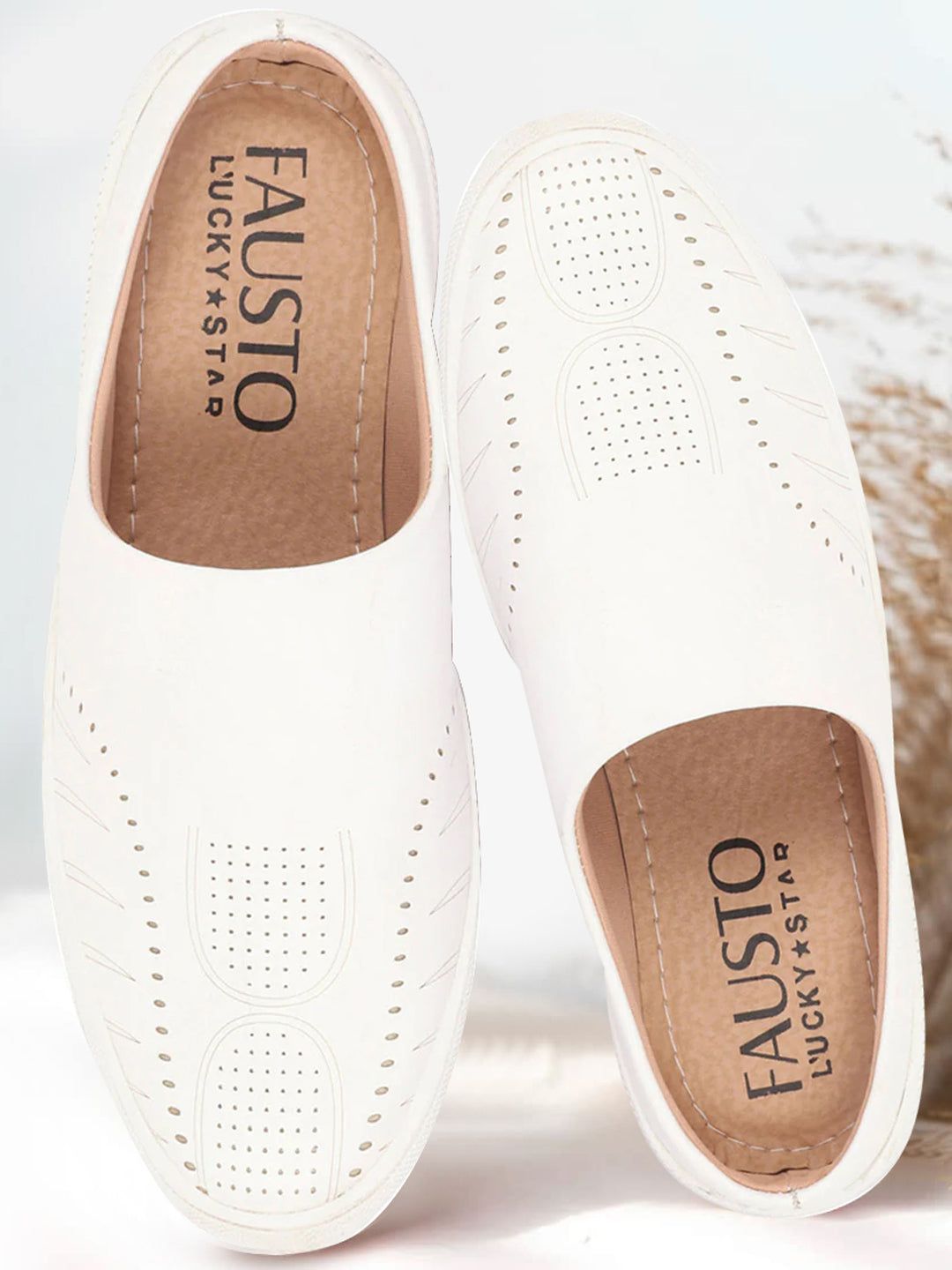 FAUSTO Men White Textured PU Mules-picture-31