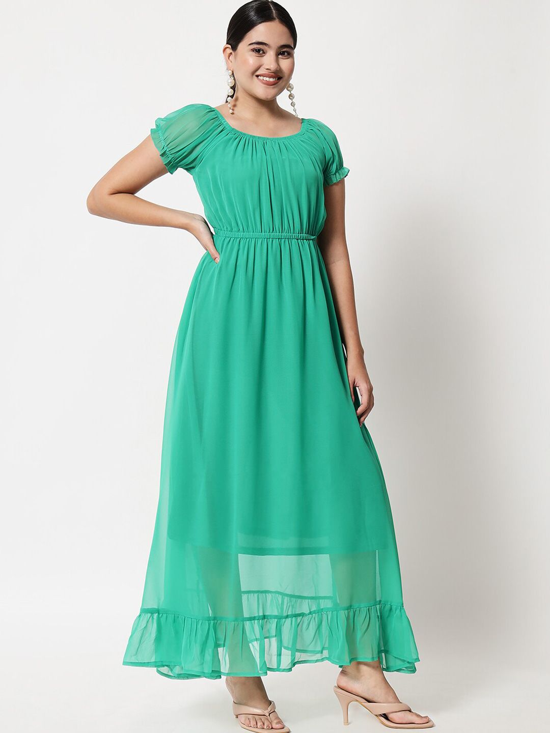 Tropical Green Crepe Maxi Dress main image 1
