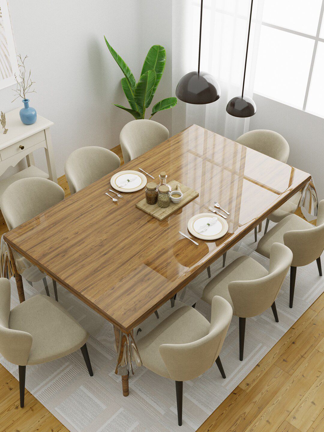 Clasiko Transparent Solid 8 Seater Anti Slip Table Cover-picture-55
