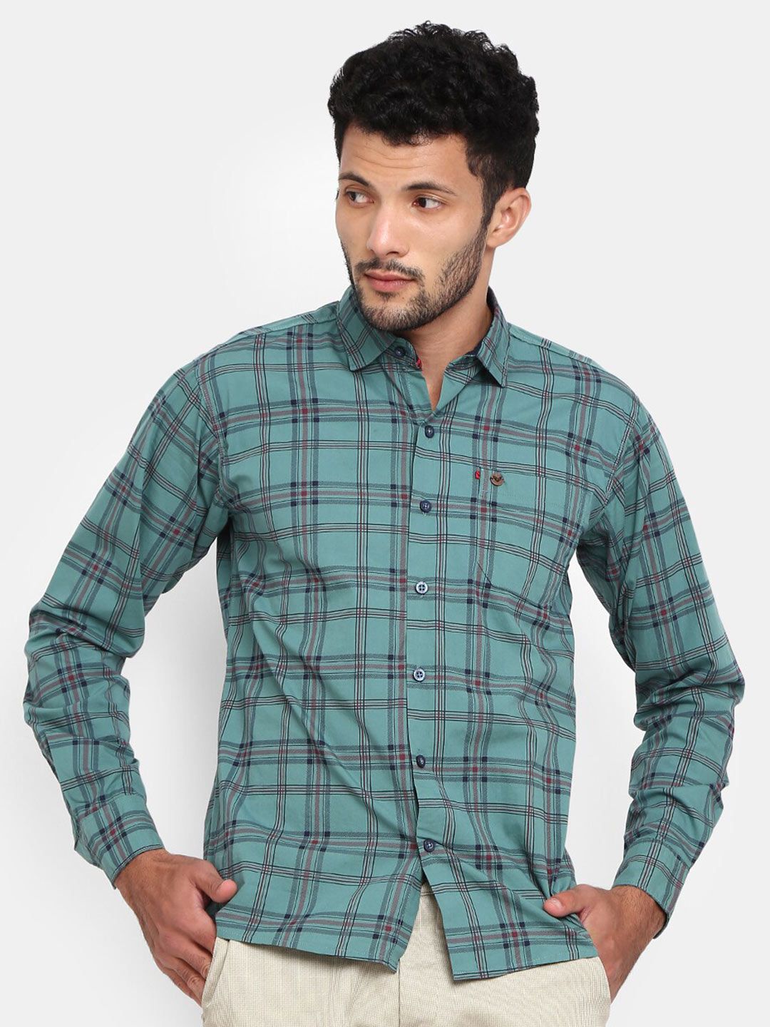 V-Mart Men Green Slim Fit Tartan Checks Checked Casual Shirt