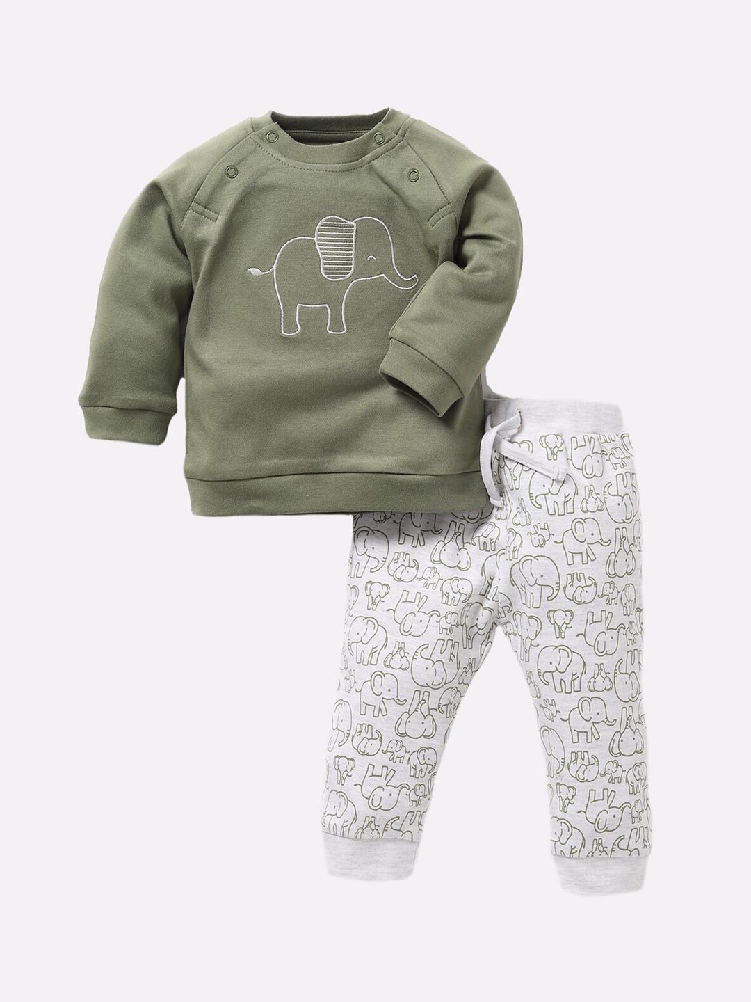 BABY GO Boys Olive Green & White Printed Clothing Set-picture-30