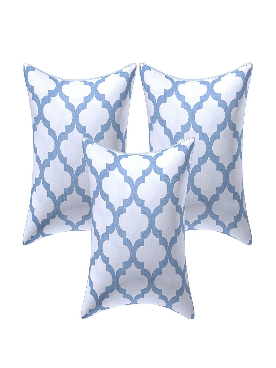 INDHOME LIFE White & Blue Set of 3 Geometric Square Cushion Covers-picture-26