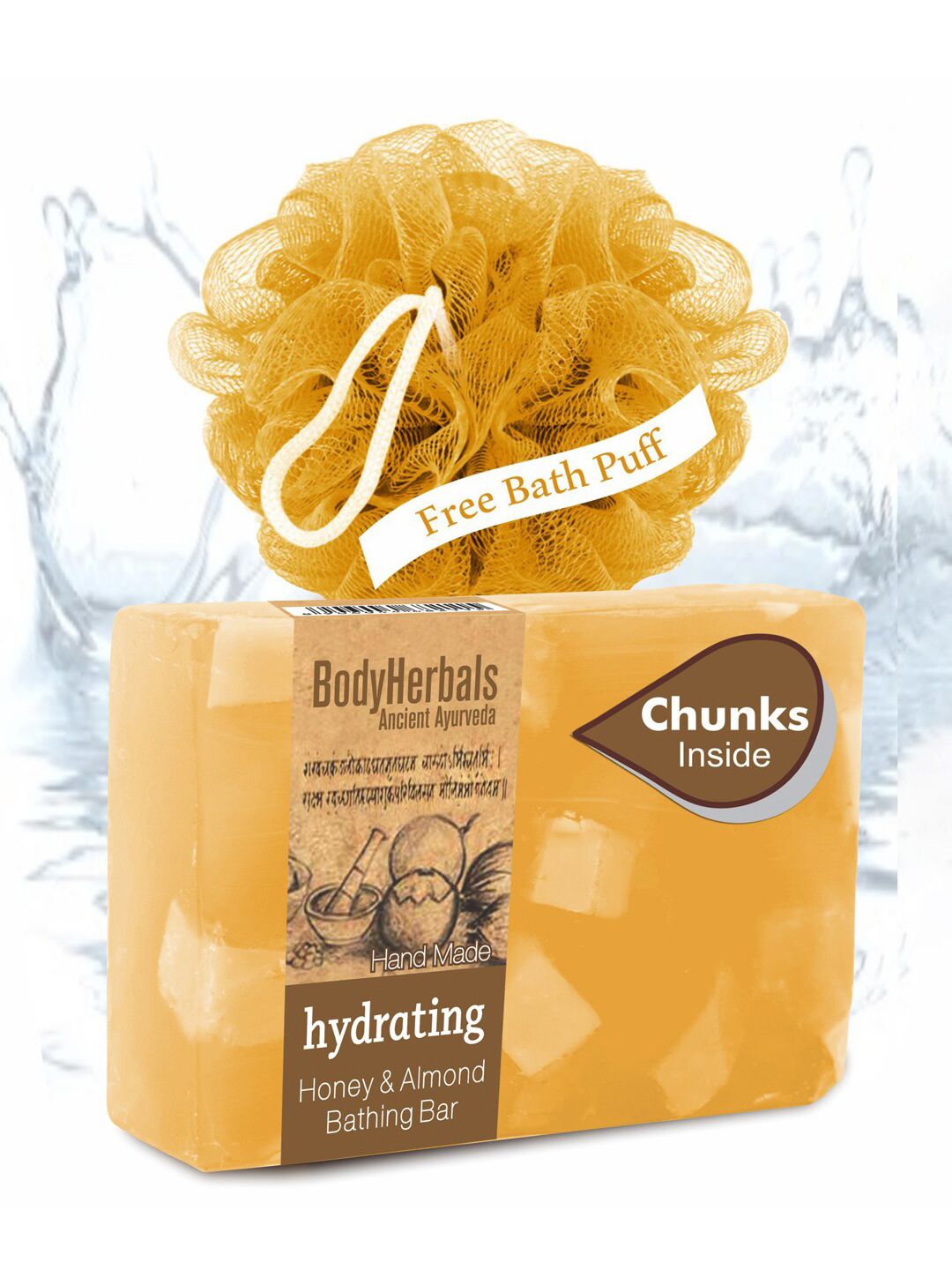 BodyHerbals Hydrating Honey Almond Bathing Soap Bar with Natural Chunks & Free Bath Puff-picture-15