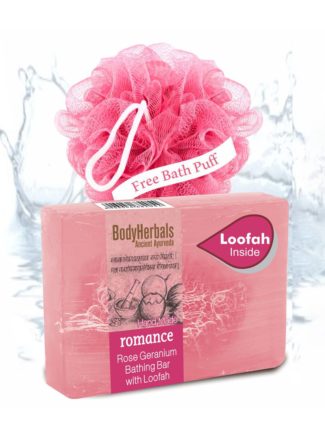 BodyHerbals Romance Rose Bathing Soap Bar with Natural Loofah 100 g & Free Bath Puff-image-1