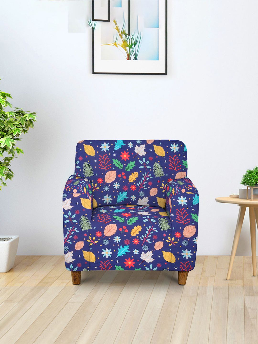 Cortina Blue & Multicoloured Printed Single-Seater Sofa Cover-image-22