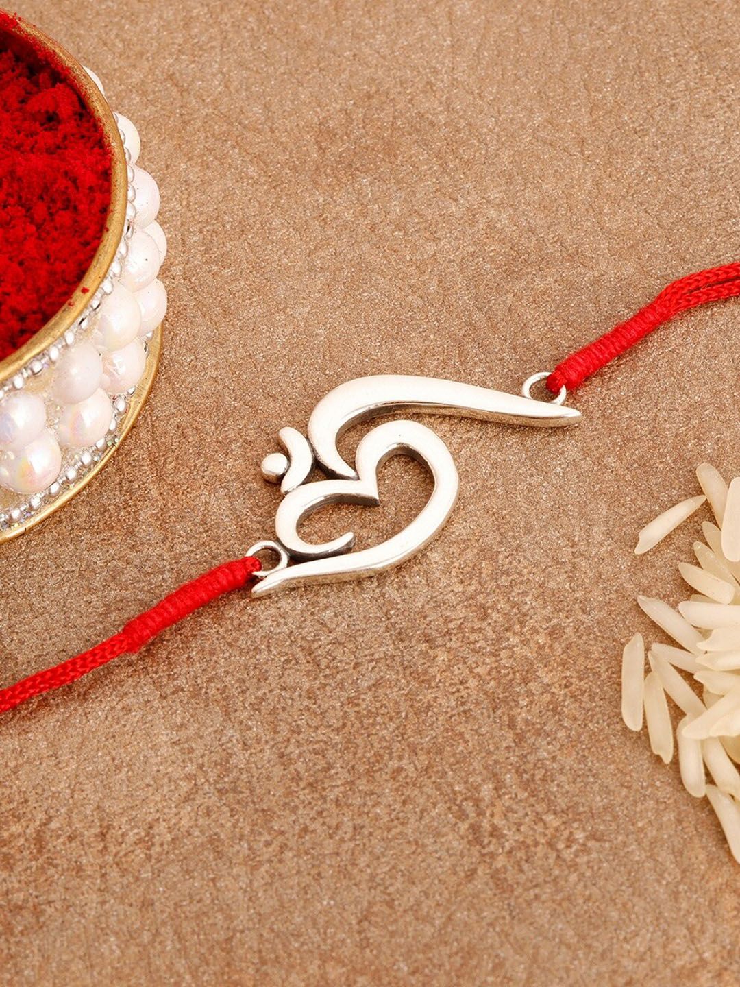 GIVA Red & Silver-Toned Om Thread Rakhi-picture-45