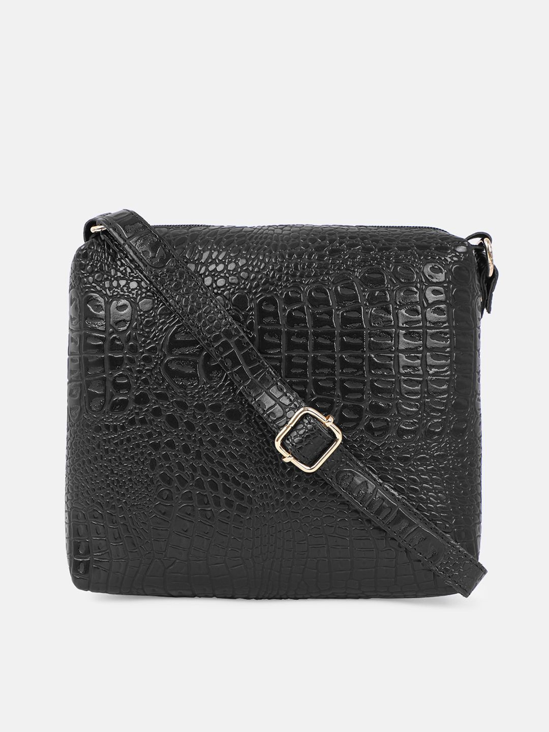 Bagsy Malone Women Black Textured PU Structured Sling Bag-image-3