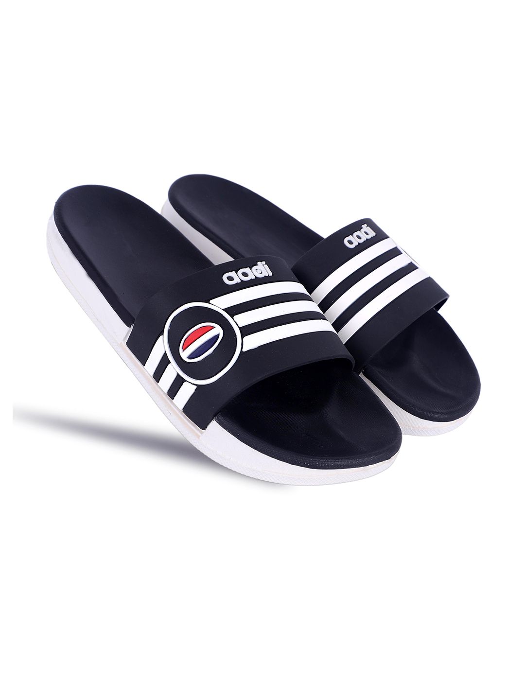 aadi Men Navy Blue & White Rubber Casual Sliders-picture-58