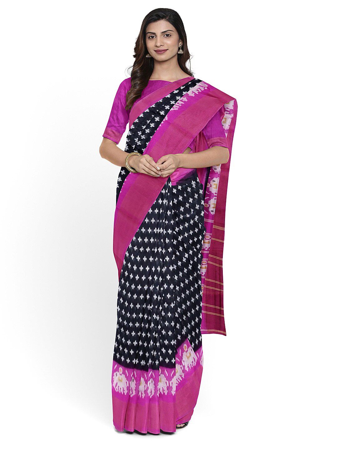 KALINI Black & Purple Kalamkari Silk Blend Saree-picture-53