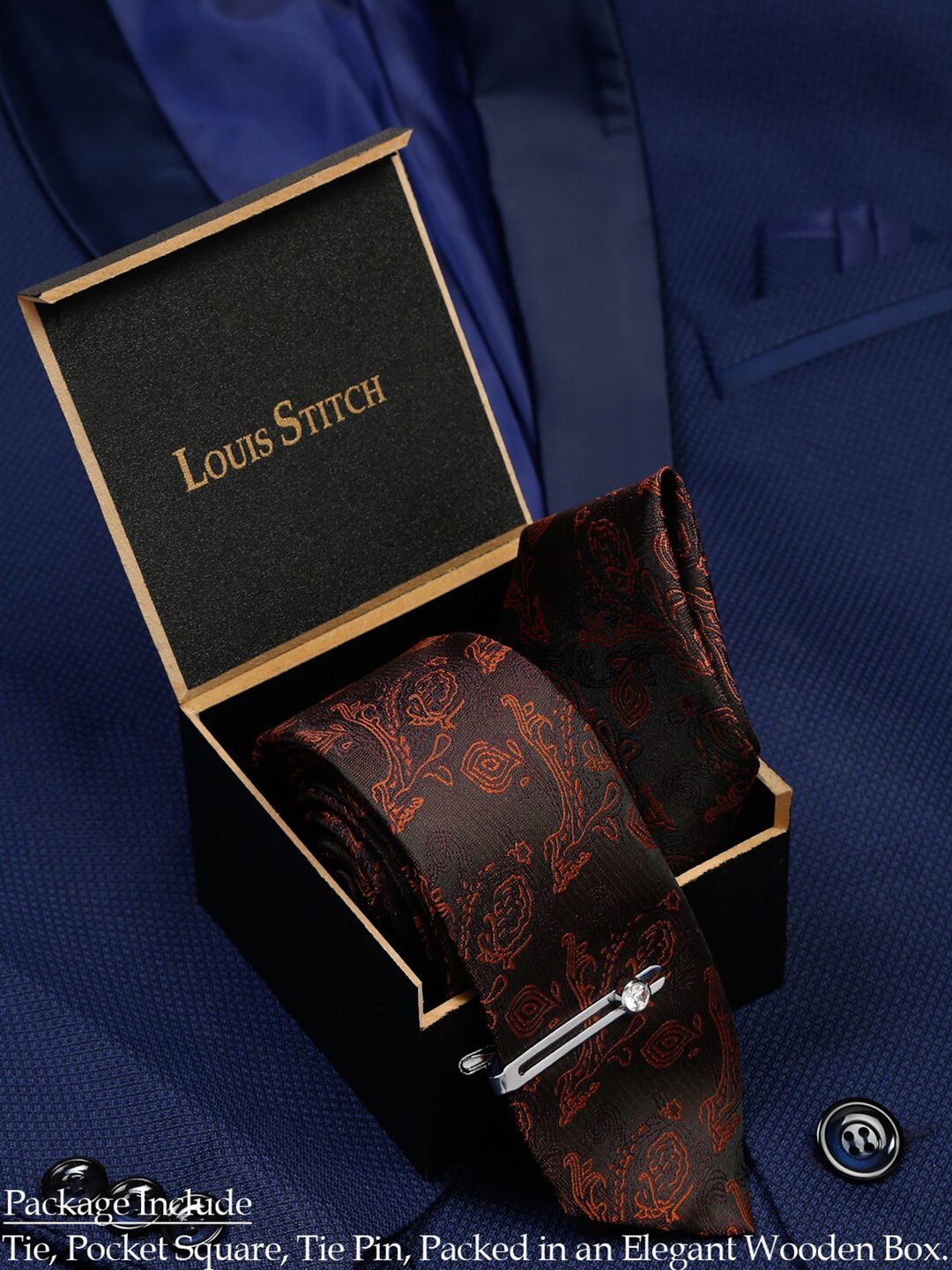 LOUIS STITCH Men Coffee Brown Italian Silk Necktie Accessory Gift Set-picture-22