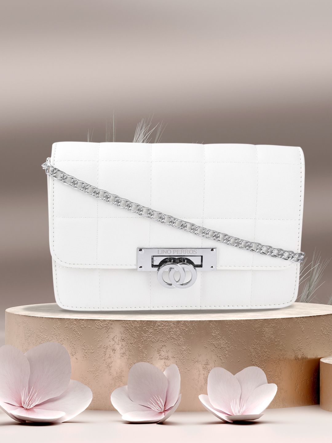 Lino Perros Women Off White Solid Quilted Structured Sling Bag-picture-31