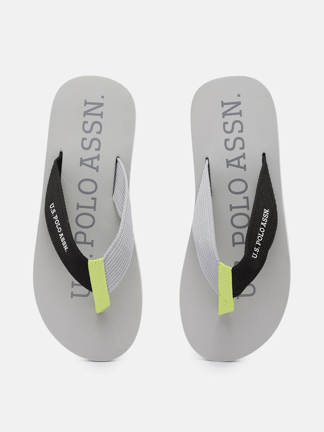 U.S. Polo Assn. Men Grey & Black Colourblocked Thong Flip-Flops