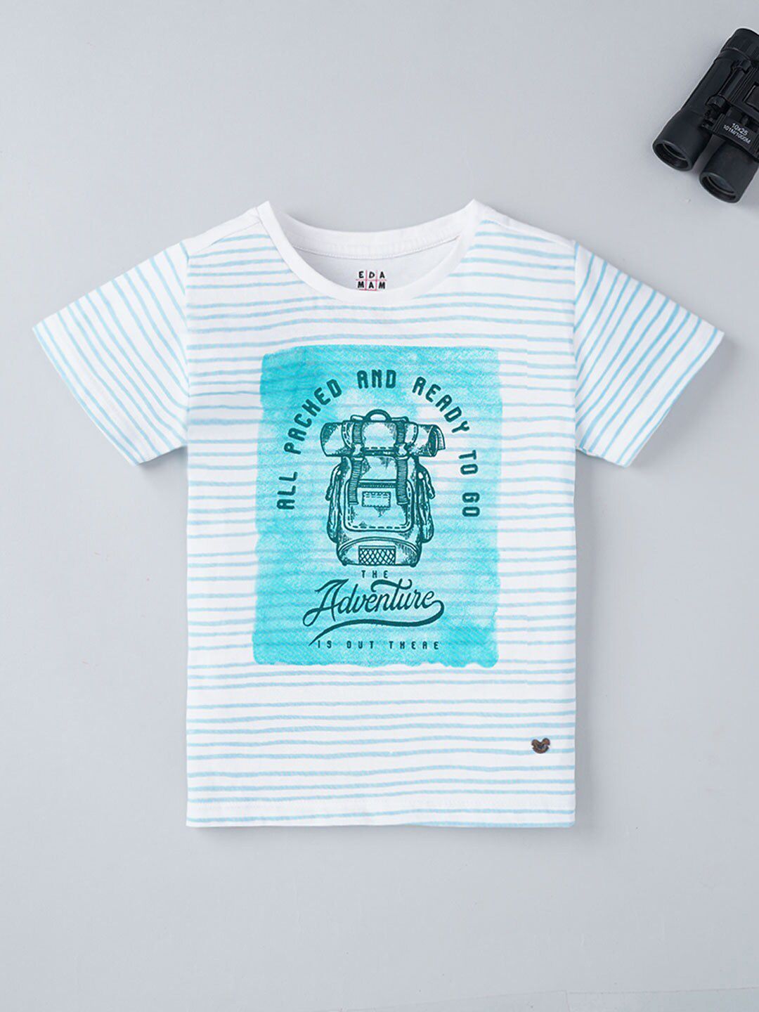 Ed-a-Mamma Boys White & Blue Striped Cotton Sustainable T-shirt-picture-19