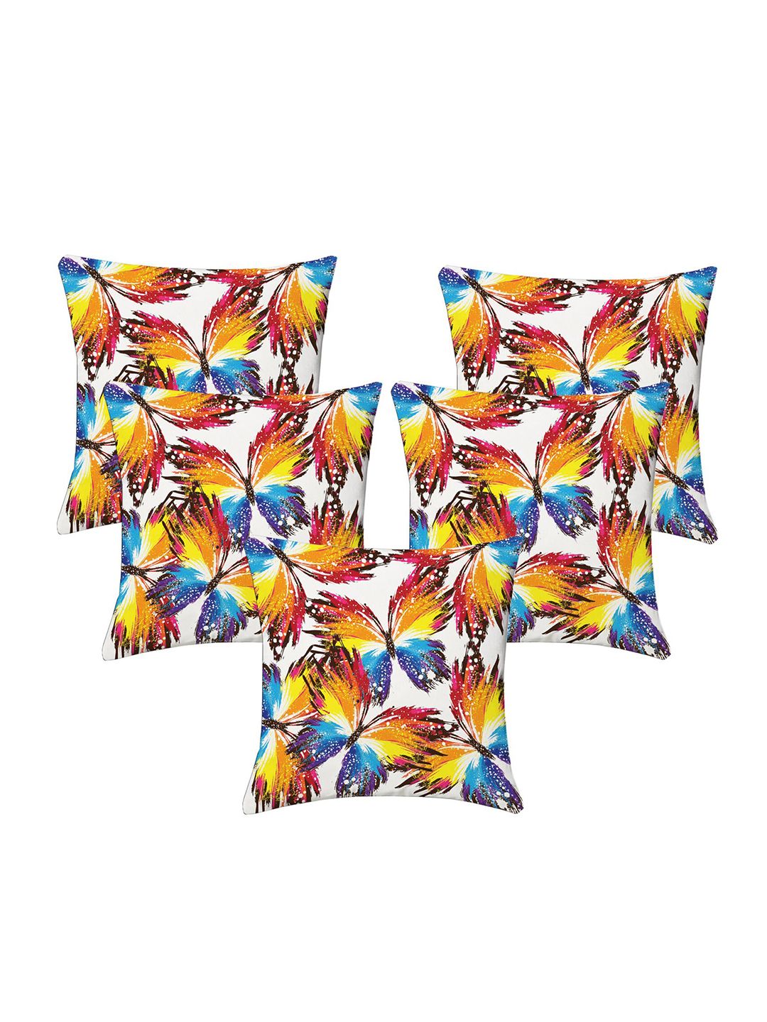 Lushomes Yellow & Blue Set of 5 Floral Square Cushion Covers-image-8