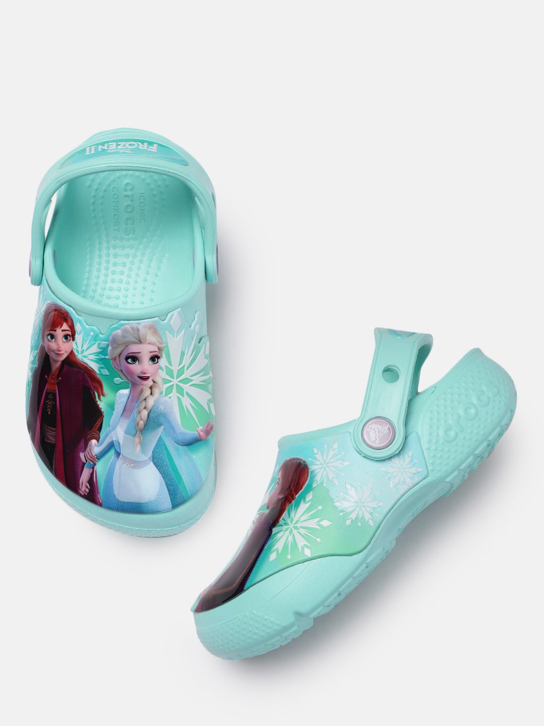 Crocs Unisex Kids Ice Blue Frozen Elsa & Anna Print Clogs with Back Strap