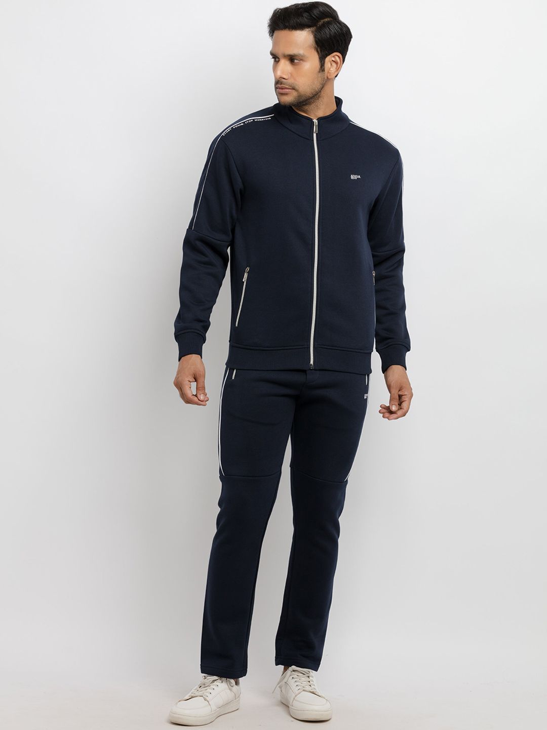 Status Quo Men Navy Blue Solid Sport Essentials Mock Collar Track Suit-picture-18