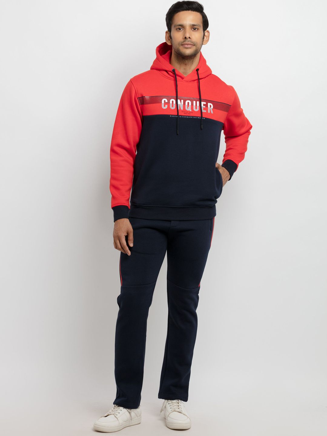 Status Quo Men Orange & Navy Blue Colourblocked Tracksuit-image-17