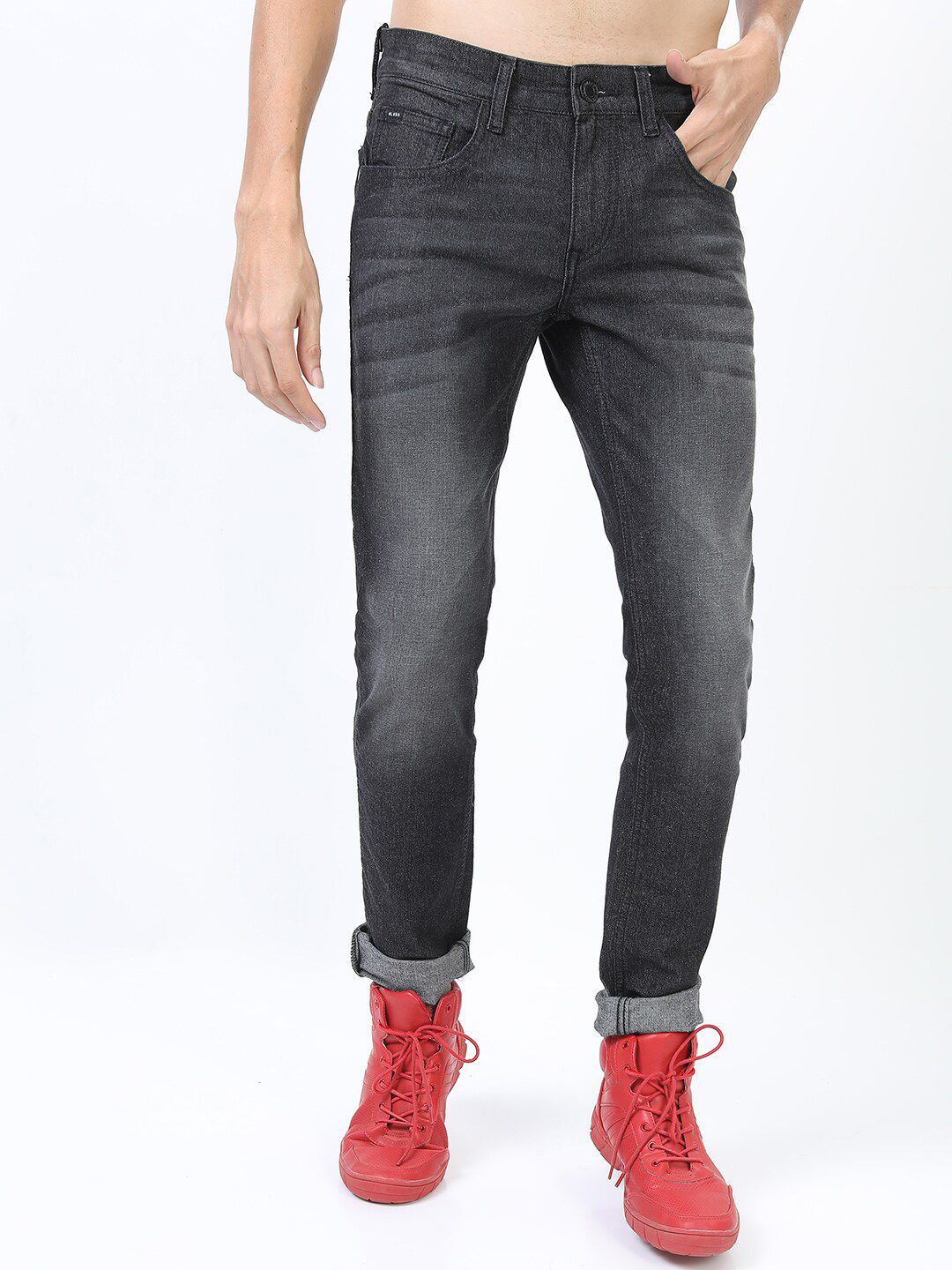 HIGHLANDER Men Charcoal Slim Fit Light Fade Stretchable Jeans-picture-16