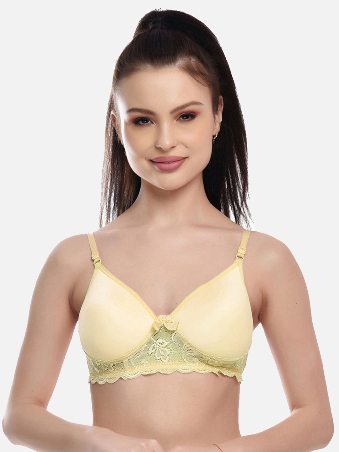 FIMS Women Beige Cotton Lace Padded Bra-picture-36