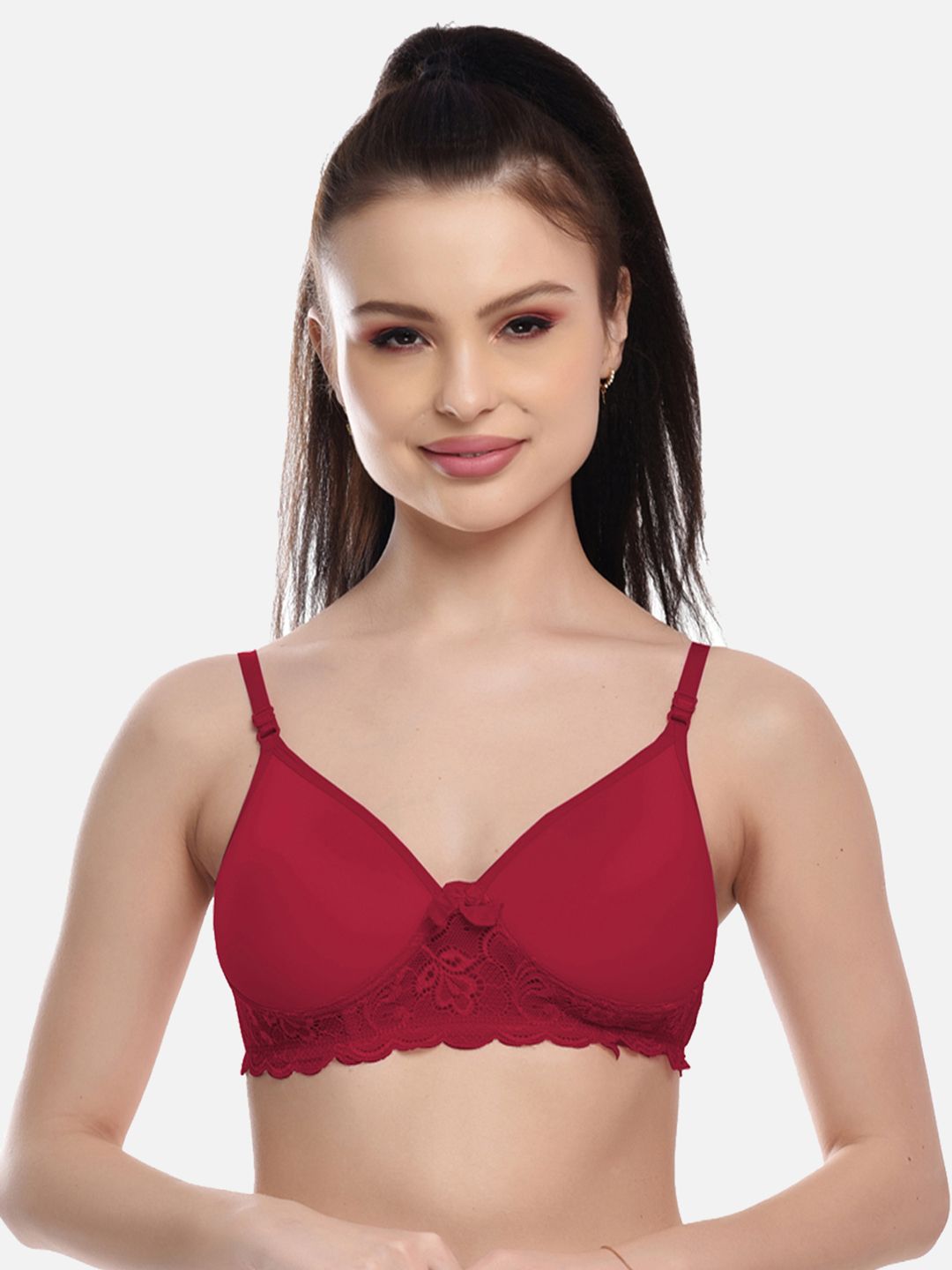 FIMS Women Maroon Cotton Lace Padded Bra-picture-30
