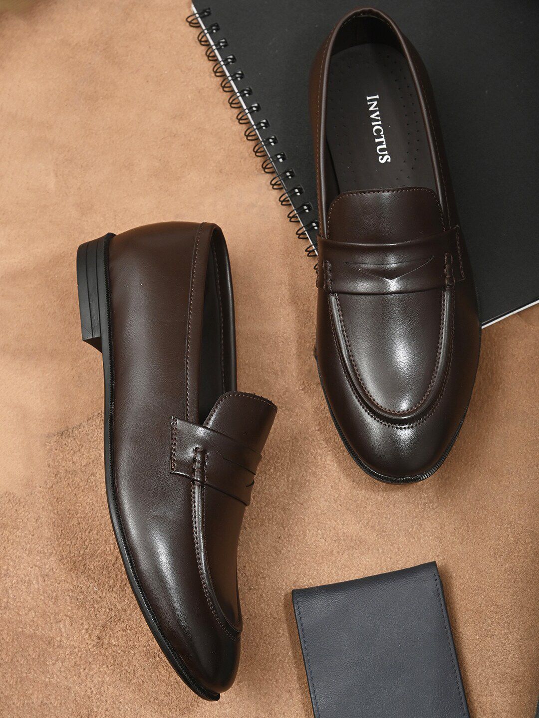 INVICTUS Men Brown Solid Leather Formal Slip-On