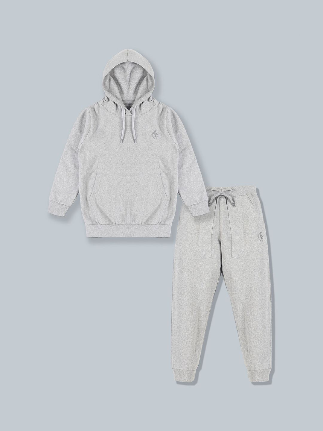 KiddoPanti Unisex Kids Grey Melange  Solid Hooded Tracksuits-picture-41