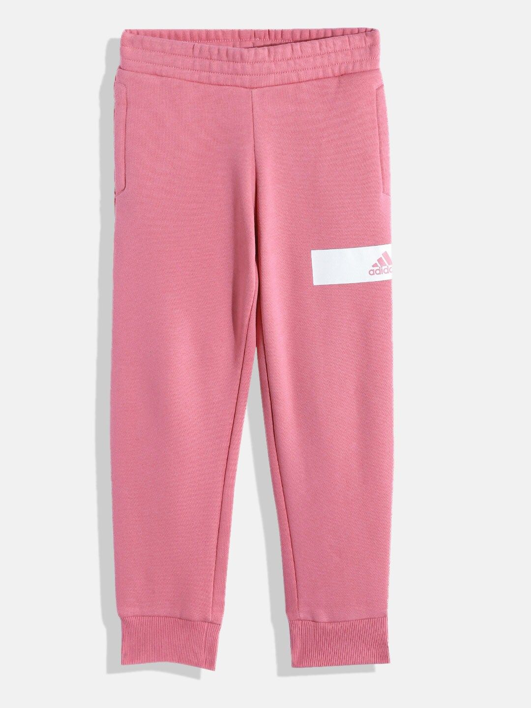 ADIDAS Girls Pink Solid Brand Logo Print Detail Adi FL Pnt Roston 116 Joggers-image-3