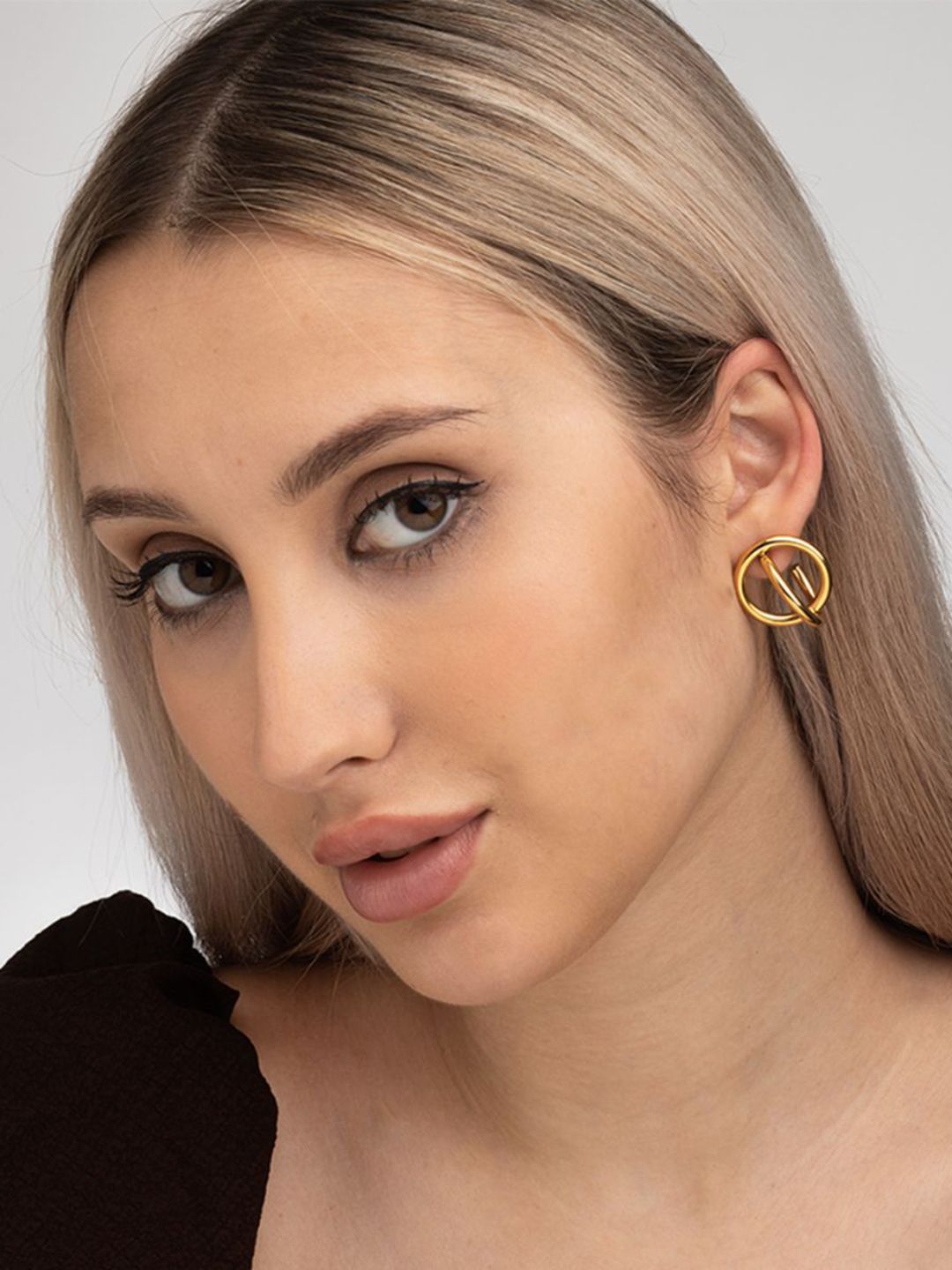 PALMONAS Gold-Toned Contemporary Studs Earrings-picture-11