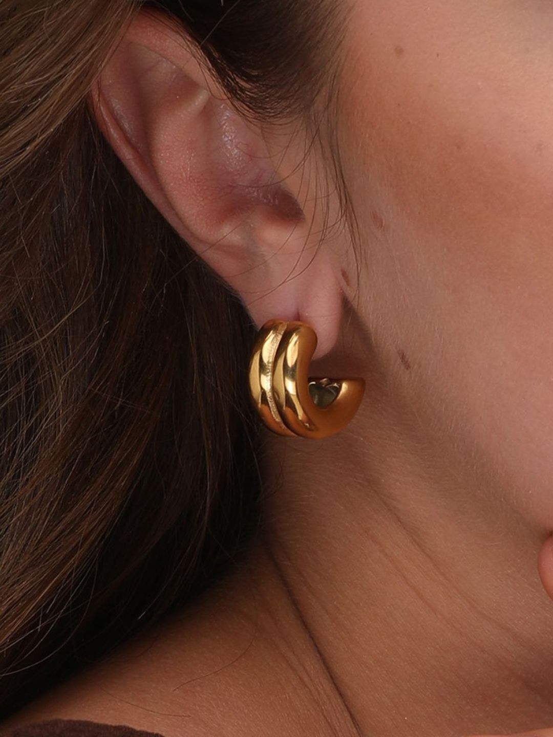 PALMONAS Women Gold-Toned Oval Half Hoop Earrings-picture-12