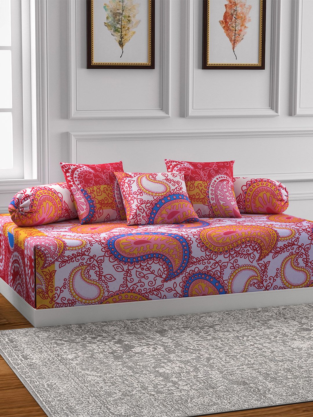 SWAYAM Yellow & Orange Printed Diwan Set