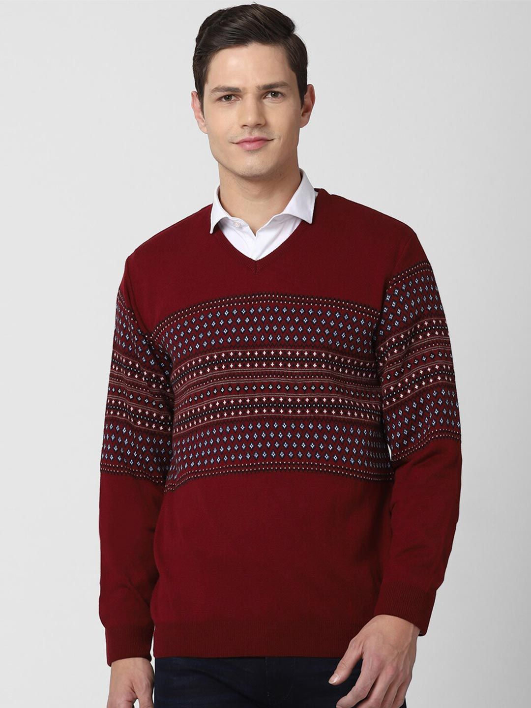 Peter England Casuals Men Maroon & Blue Printed Pullover-image-36