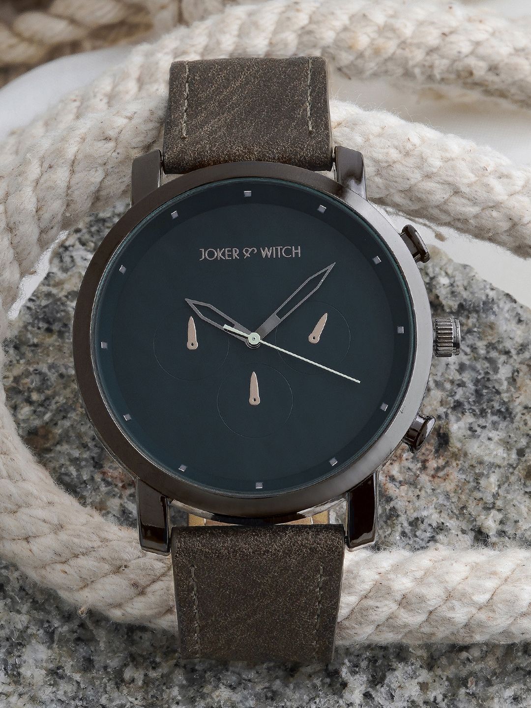 JOKER & WITCH Men Blue Dial & Black Leather Bracelet Style Straps Analogue Watch