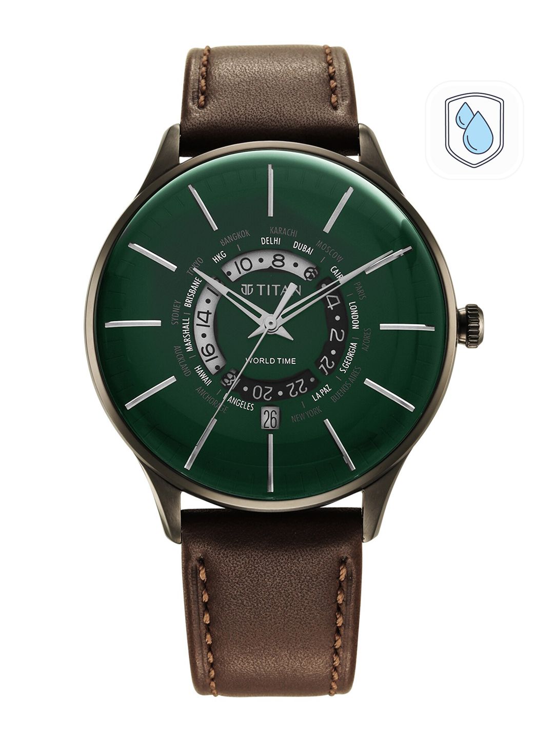 Titan Men Green Printed Dial & Brown Leather Straps Analogue Watch-image-22