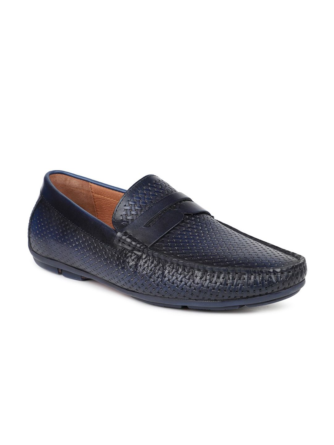 ATESBER by Inc.5 Men Blue Textured Leather Driving Shoes-picture-54