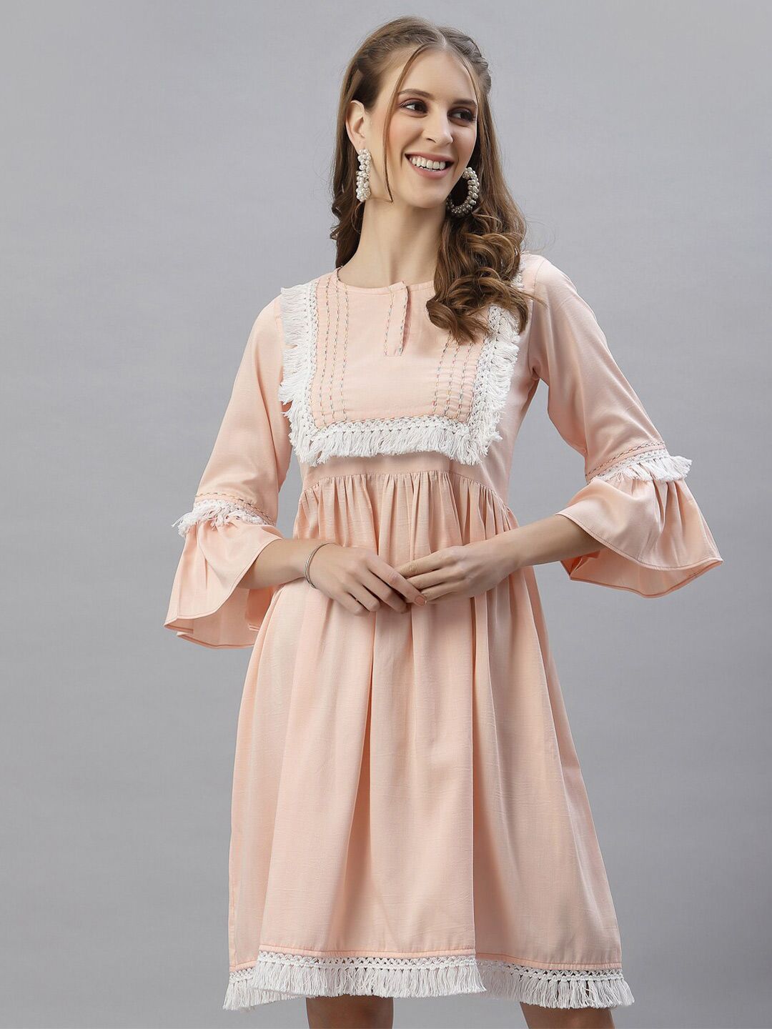RAJGRANTH Women Peach-Coloured Dress-image-4