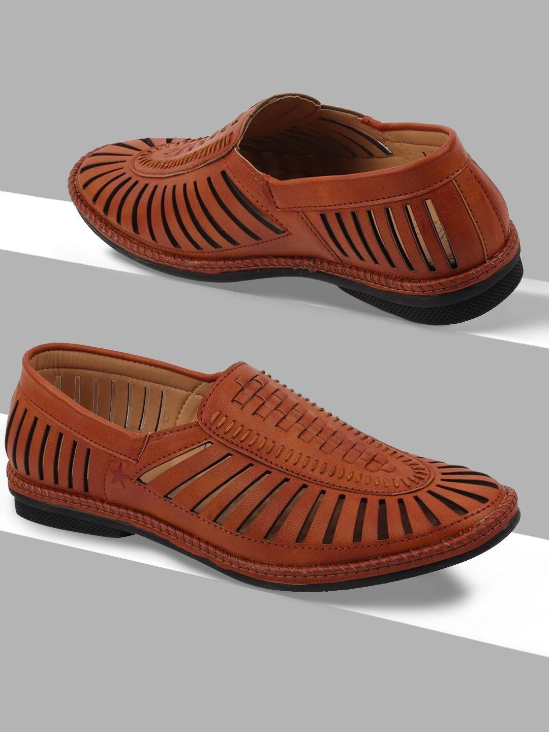 FAUSTO Men Tan Laser Cut Mojaris-picture-15