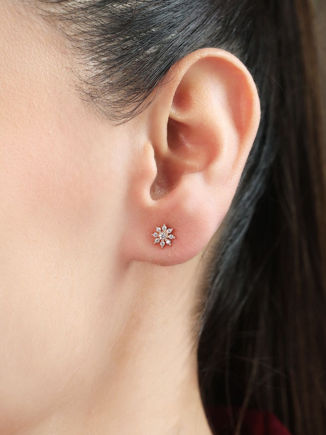 Zavya 925 Sterling Silver Rose Gold-Plated Floral Studs Earrings-picture-26