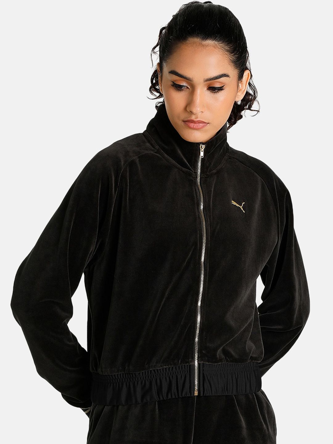 Puma Women Black Training or Gym Sporty Deco Glam Velour Jacket-picture-11