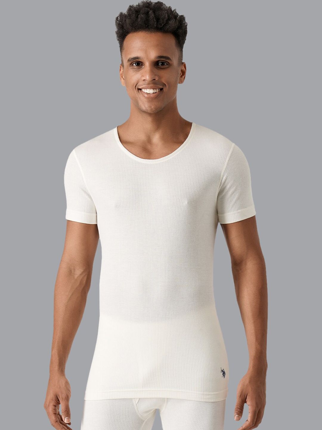 U.S. Polo Assn. Men Beige Patterned Cotton Thermal Tops