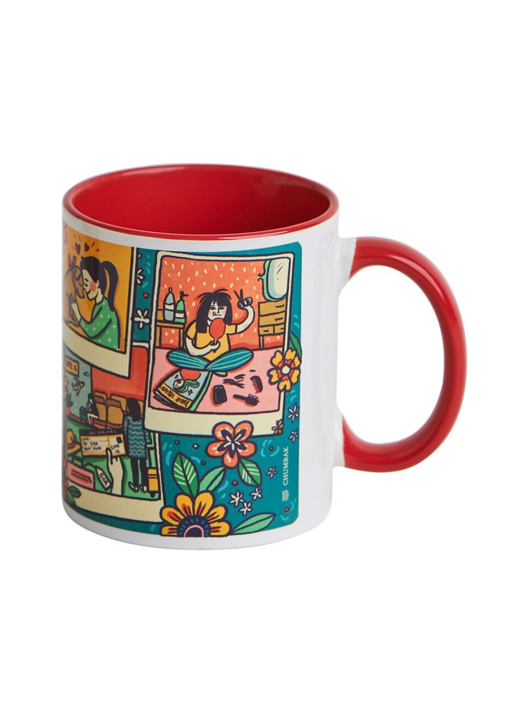 Chumbak Set of 2 White & Red Graphic Print Ceramic Glossy Mugs-image-36
