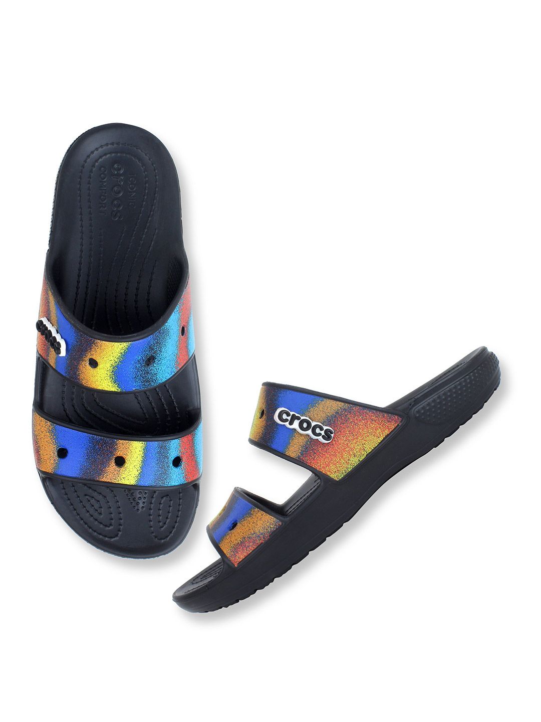 Crocs Unisex Black & Blue Printed Croslite Sliders