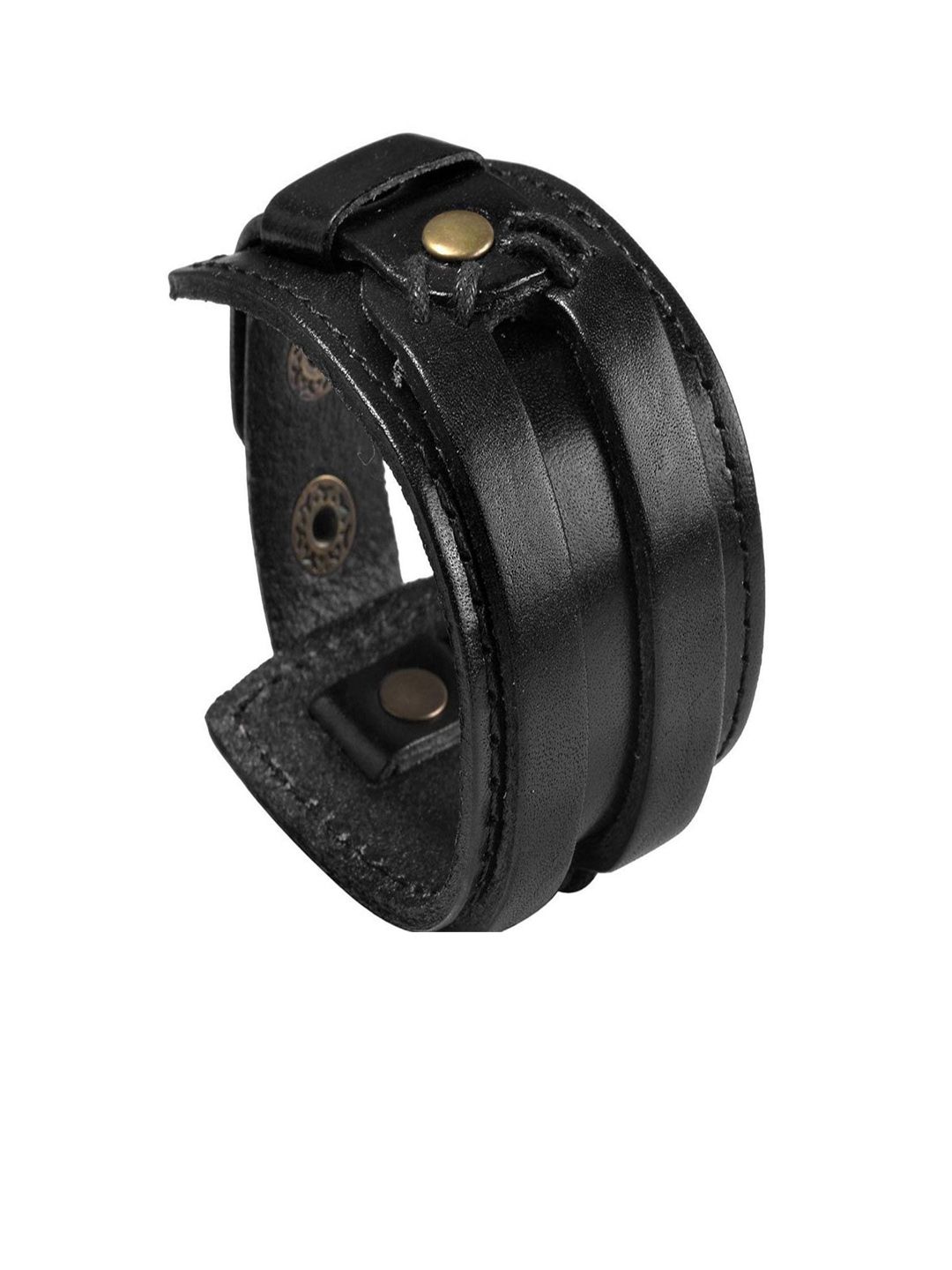 UNIVERSITY TRENDZ Men Black PU Leather Black Double Buckle Leather Cuff Bracelet-image-30