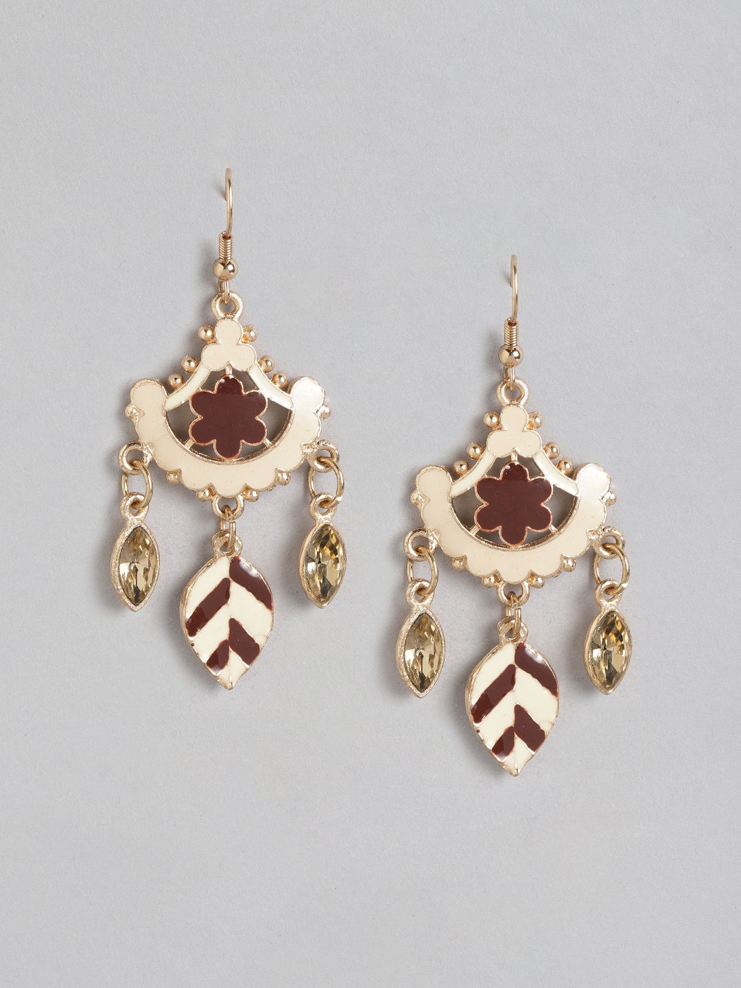 RICHEERA Beige & Brown Classic Stone Studded Drop Earrings-picture-37