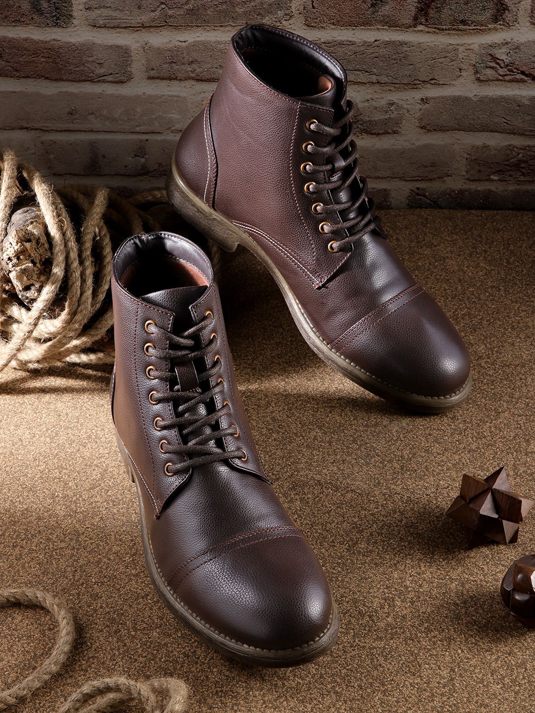 Roadster Men Coffee Brown Solid Mid-Top Regular Boots