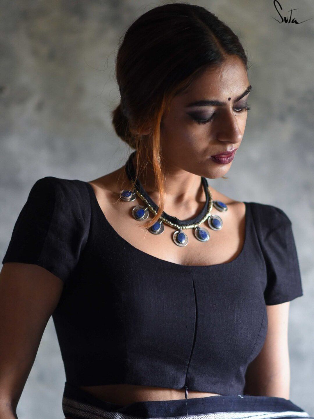 Suta Black Solid Cotton Saree Blouse-picture-36