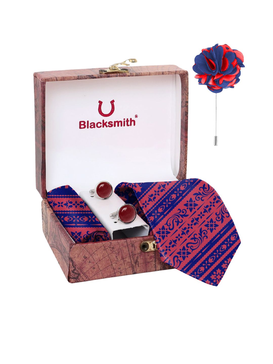 Blacksmith Men Navy Blue & Pink Printed Accessory Gift Set-picture-20