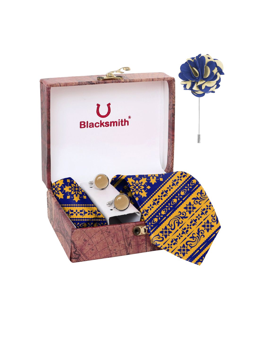 Blacksmith Men Silver-Toned & Blue Printed 3 Psc Accessory Gift Set-picture-37