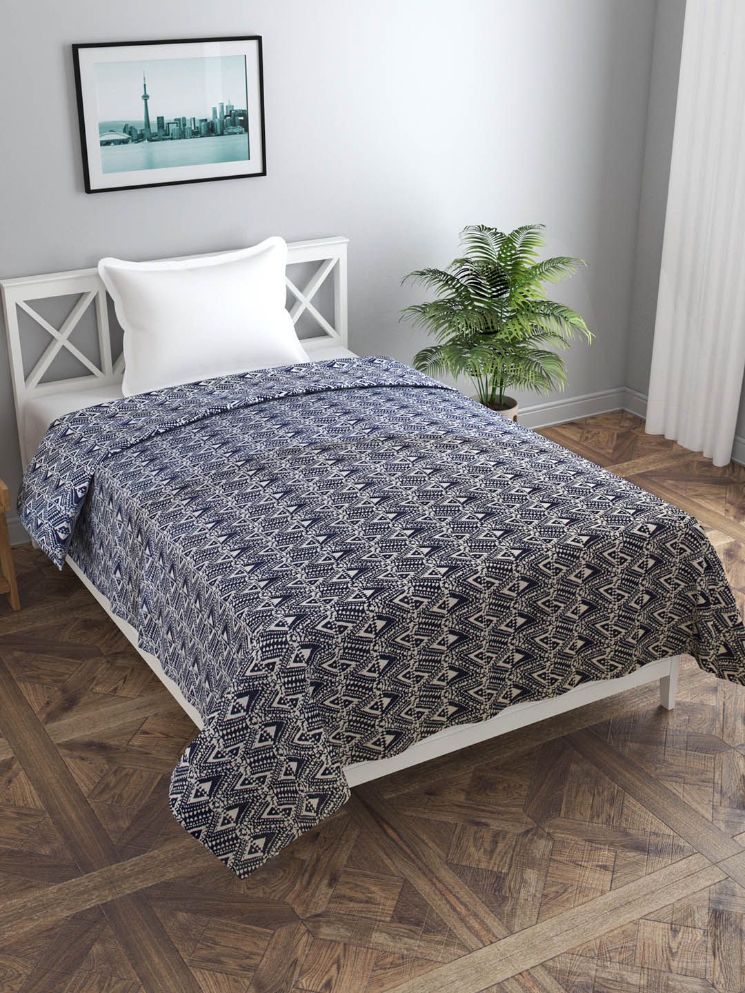 Trance home Linen Navy Blue 210 GSM Pure Cotton Reversible Single Bed Size Dohar-picture-18