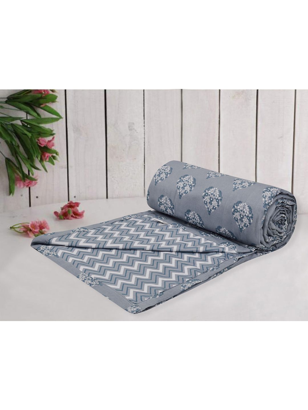 Trance home Linen Aurora Grey 210 GSM Pure Cotton Reversible Double Bed Size Dohar-picture-25