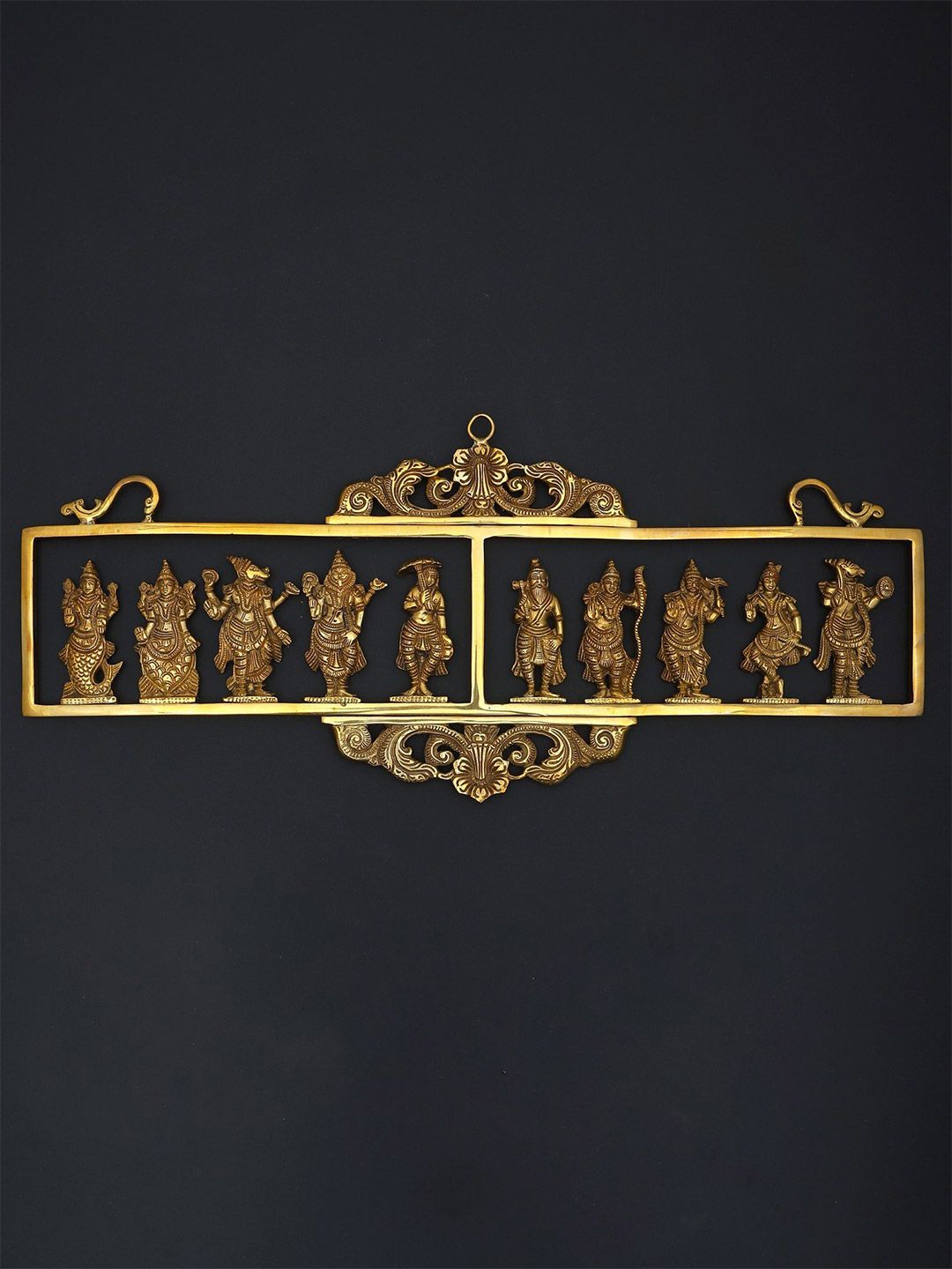 Exotic India Gold Toned 21" Dashavatara Wall Hanging-picture-22